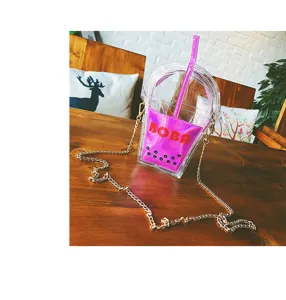 Klare Bubble Tea Tasse geformte Umhängetasche holografische PVC Jelly Damentasche