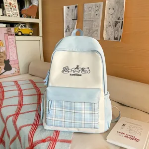 Japanischer süßer Rucksack für Damen, leicht, großes Kapazität, Farbblock, Freizeittasche.