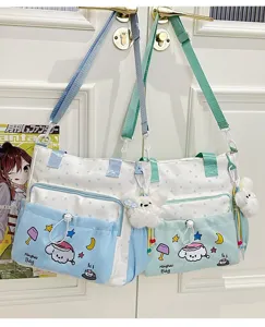 Süße Cartoon-Segeltuch-Umhängetasche für Studenten, lässige Pendler-Schultertasche mit Plüsch.