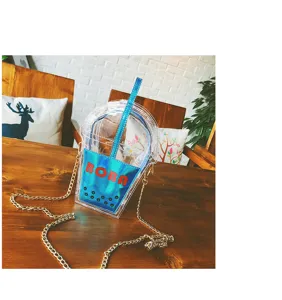 Transparente Boba Becher Umhängetasche holografische Gelee Schultertasche mit Kette Stroh.