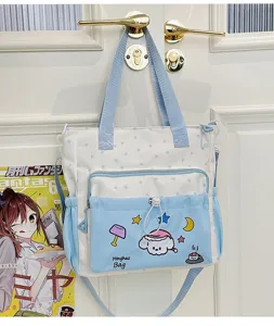 Süße Cartoon Segeltuchtasche mit Schultergurt, niedliche Student Freizeit Umhängetasche für Alltag.