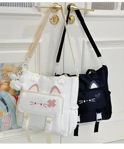 Niedliche Katzenohren Canvas Schultertasche für Damen, Freizeittasche für den Alltag.