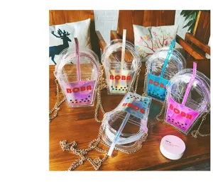 Transparente holografische Bubble Tea Umhängetasche, süße PVC Jelly Tasche für Damen.