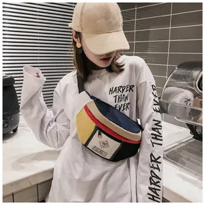 Koreanische Streetwear Colorblock Brusttasche modische Damen Taillentasche im Trend.