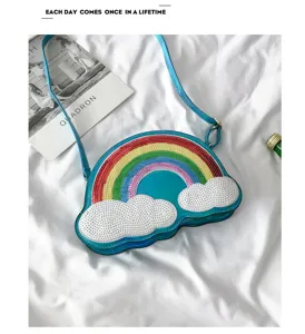 Bolso bandolera de lentejuelas de nube de arco iris, bonito bolso de hombro para mujeres y niñas.