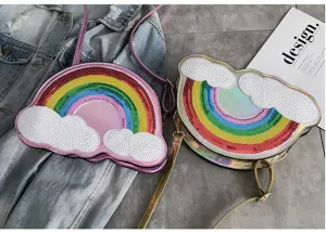 Lindo bolso cruzado de nube y arco iris con lentejuelas para mujer, bolso láser brillante para diario.