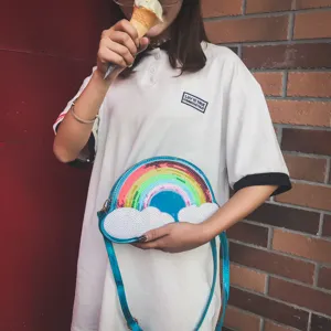 Bolso cruzado de moda con lentejuelas de arco iris nube para mujeres, bolso de hombro.