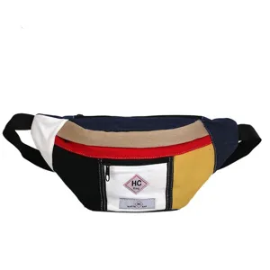 Bunte Patchwork Canvas Gürteltasche Hip Hop Stil lässige Brust Hüfttasche für Damen