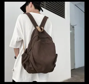 Retro Canvas Rucksack Detailansicht, einfarbige Schultasche für Studenten und Alltag.