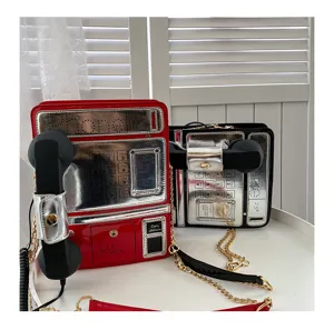 Kreative Umhängetasche in Vintage-Telefon-Form mit Hörer, ausgefallene PU-Leder Tasche.
