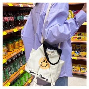 Canvas Umhängetasche lässig Cartoon süße Smiley Handtasche für Frauen Alltagsgebrauch