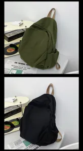 Minimalistischer Canvas Rucksack Detailansicht, einfarbige Vintage Schultasche für den Alltag.