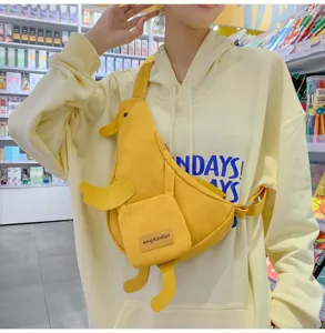 Süße gelbe Enten-Canvas-Brusttasche, lässige Umhängetasche für Damen und Studenten.
