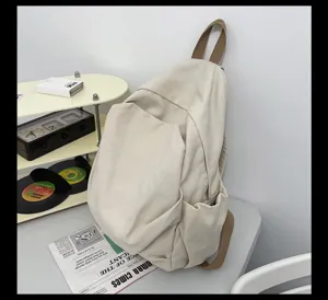 Japanischer minimalistischer Canvas Rucksack fuer Damen, Vintage einfarbige Schultasche Alltag.