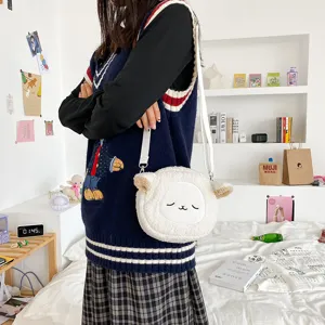 Niedliche flauschige Schaf Plüsch Umhängetasche für Damen, kawaii Cartoon Schultertasche Winter.