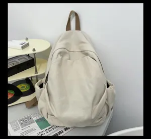 Minimalistischer Canvas Rucksack fuer Damen, Vintage einfarbige Schultasche fuer Alltag.