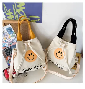 Leinwand Eimer Tasche lässig niedlich Smiley Druck Umhängetasche Retro Handtasche für Damen.