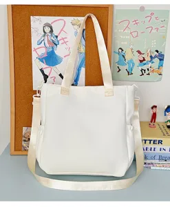 Weißer Segeltuch Shopper lässige Umhängetasche tägliche Pendler Handtasche mit Fächern.