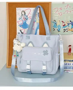 Leinen Tragetasche niedliches Katzen Design Schulter Umhängetasche Studenten Pendler Tasche