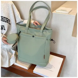 Large capacity canvas tote bag with coin purse, casual daily handbag for women shoulder.