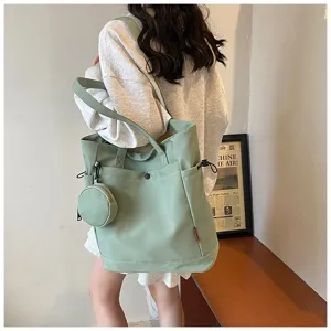 Casual canvas tote bag with small coin purse, large capacity shoulder bag for daily commuting and yoga.