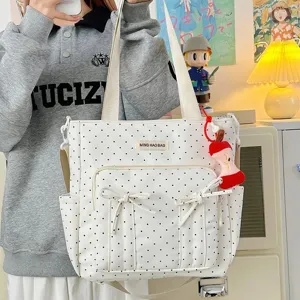 Bolso Tote de Lunares para Mujer Gran Capacidad Bolso de Hombro Cruzado con Lazo Linda Mochila Escolar Bolso de Mano