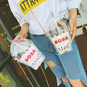 Transparente Boba Becher Umhängetasche Kette Jelly Tasche stilvolle klare Modetasche