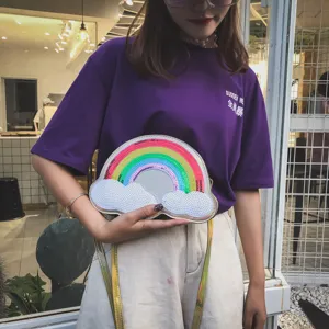 Bolso bandolera de nube con lentejuelas arcoíris para mujer bolso de mano láser lindo