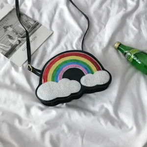 Bolso bandolera de lentejuelas arcoíris detalle, lindo bolso de hombro con forma de nube.
