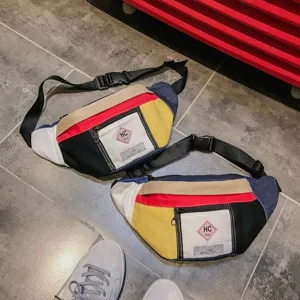 Bunter Streetwear Gürteltasche im Retrostil, lässige Patchwork Brusttasche für Damen.
