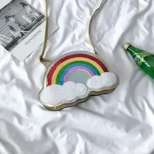 Bonito bolso bandolera de lentejuelas de arcoíris, diseño de nube láser, elegante bolso.