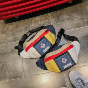 Bunter Patchwork Canvas Bauchtasche Streetwear Hip-Hop Brusttasche fuer Damen vielseitig