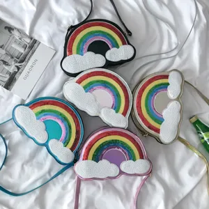 Bolso cruzado de lentejuelas de arcoíris lindo bolso de hombro de nube de dibujos animados