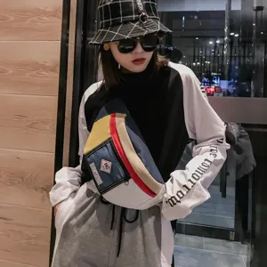 Koreanischer Streetwear Hip-Hop Vintage Damen Brusttasche Harajuku Patchwork Taillentasche