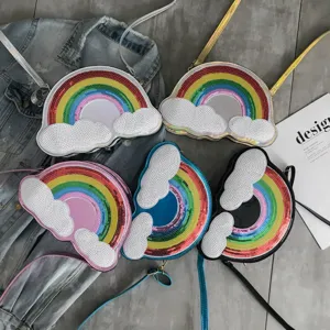 Bonito bolso cruzado de nube con lentejuelas de arcoíris bolso de hombro láser de moda