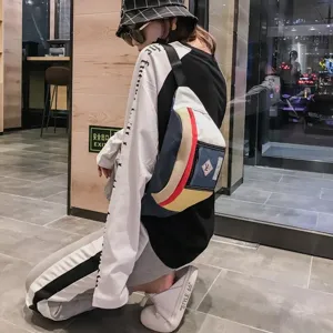 Modische Streetwear Canvas Brusttasche, Harajuku Farbblock Gürteltasche für Damen cool.
