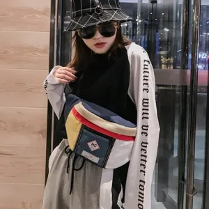 Koreanischer Streetwear Hip-Hop Retro Damen Brusttasche Harajuku Farbblock Gürteltasche