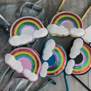 Bonito bolso cruzado de nube con lentejuelas de arco iris, bolso láser elegante para mujeres.