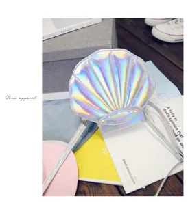 Holografische Muschel Umhaengetasche fuer Damen, modische metallische PU Ledertasche.