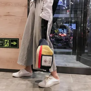 Modische Streetstyle Patchwork Canvas Brusttasche Damen, trendige Colorblock Gürteltasche.