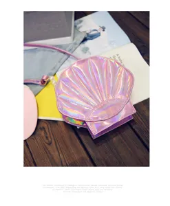 Holografische Muschel Umhaengetasche mit Perlen Detail, trendige PU Leder Schultertasche Damen.