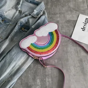 Bolso cruzado de nube de arco iris con lentejuelas rosas, bolso lindo para mujeres.