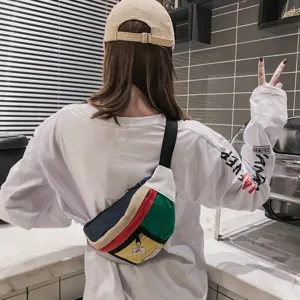 Bunt Patchwork Streetwear Brusttasche lässige Canvas Gürteltasche modische Tasche Damen