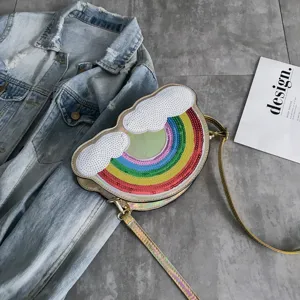 Bolso Bandolera Nube Lentejuelas Arcoíris Lindo Dibujos Animados Holográfico PU Cuero Mujer