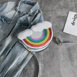 Bolso cruzado de lentejuelas de arco iris de nube de moda lindo bolso brillante para mujer