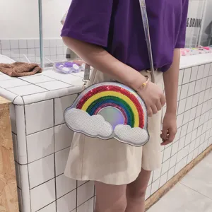 Bolso cruzado de moda con lentejuelas de nube de arco iris para mujeres, bonito bolso brillante.