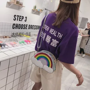 Bolso cruzado holográfico de nube con lentejuelas arco iris para mujer elegante.