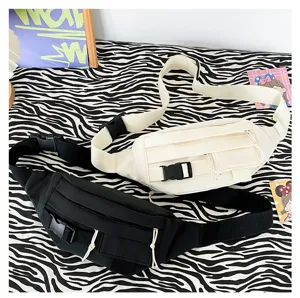 Lässige Canvas Brusttasche für Damen Herren Streetwear Hüfttasche schwarz weiß