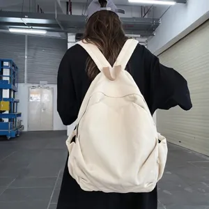Minimalistischer einfarbiger Damen-Canvas-Rucksack, stylische Vintage Freizeit Schultasche.