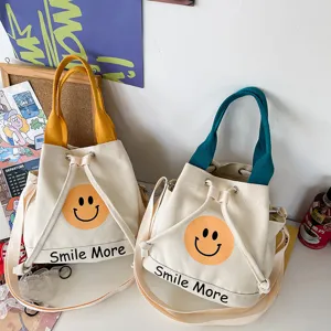Segeltuch Eimer Tasche für Damen, süßes Smiley Gesicht Druck Handtasche, Freizeittasche.